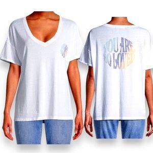 Womens Juniors Oversized Burnout Boyfriend Tshirt Graphic VNeck Top Size XS NEW